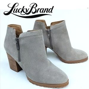 LUCKY BRAND Noryn Suede Chunky Zip Ankle Booties NWT